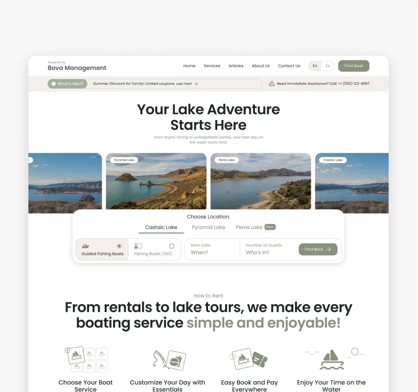 Lake adventure booking website
