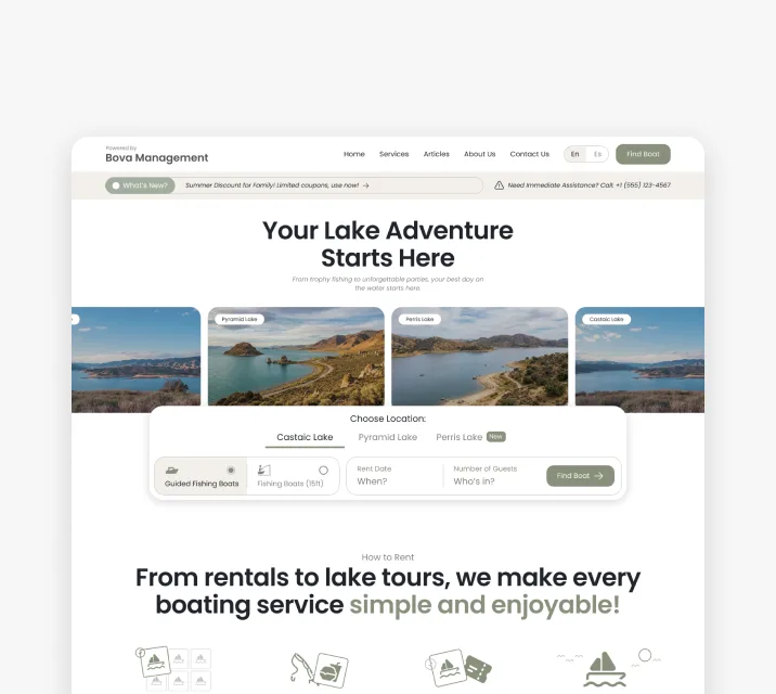 Lake adventure booking website